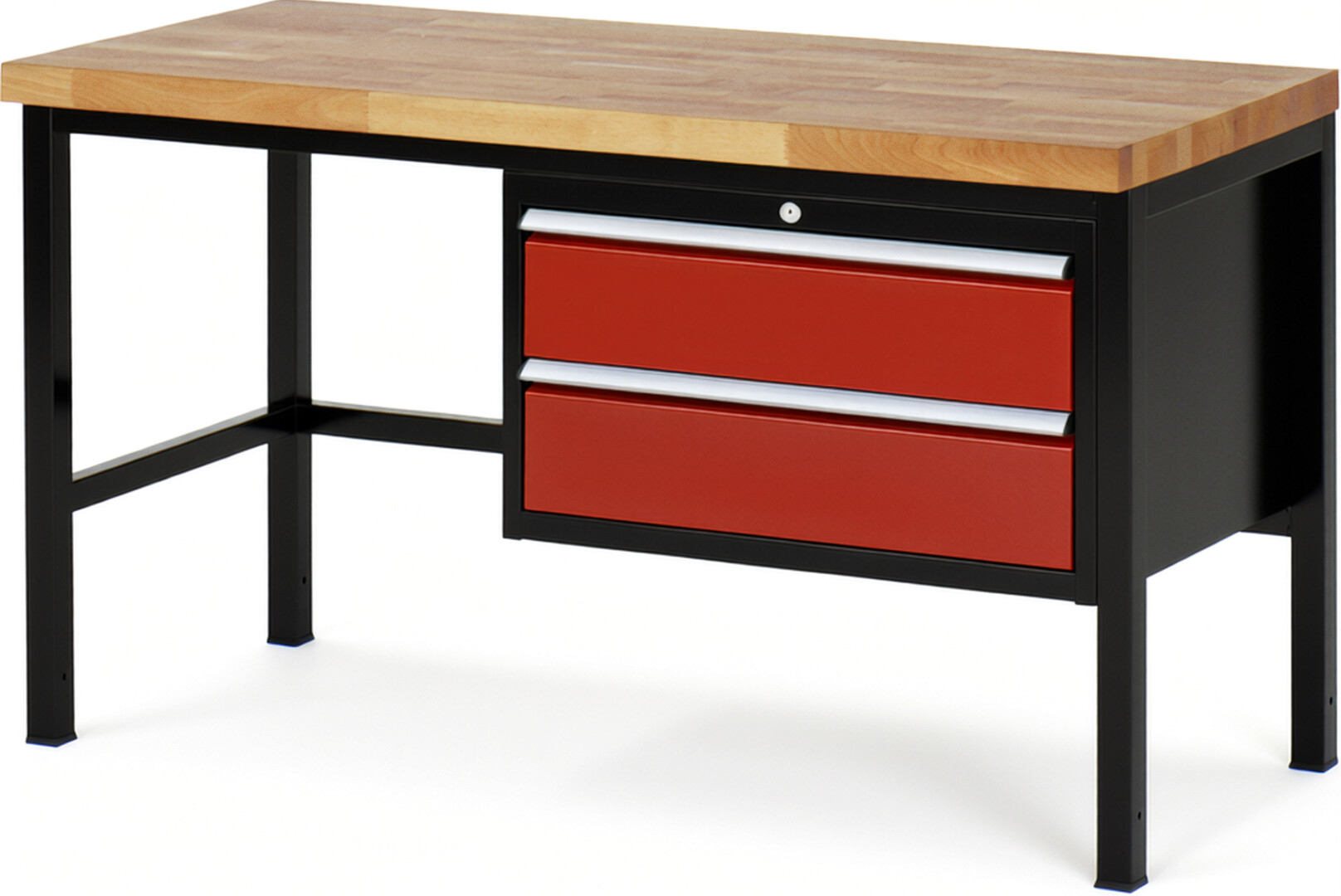 Werkbank Modell 8225 schwarz-rot, BxTxH 1500x700x840 mm,  Buche-Massiv Arbeitsplatte 40 mm,  2 Schubladen mit  Vollauszug 100 % und  SoftClosing