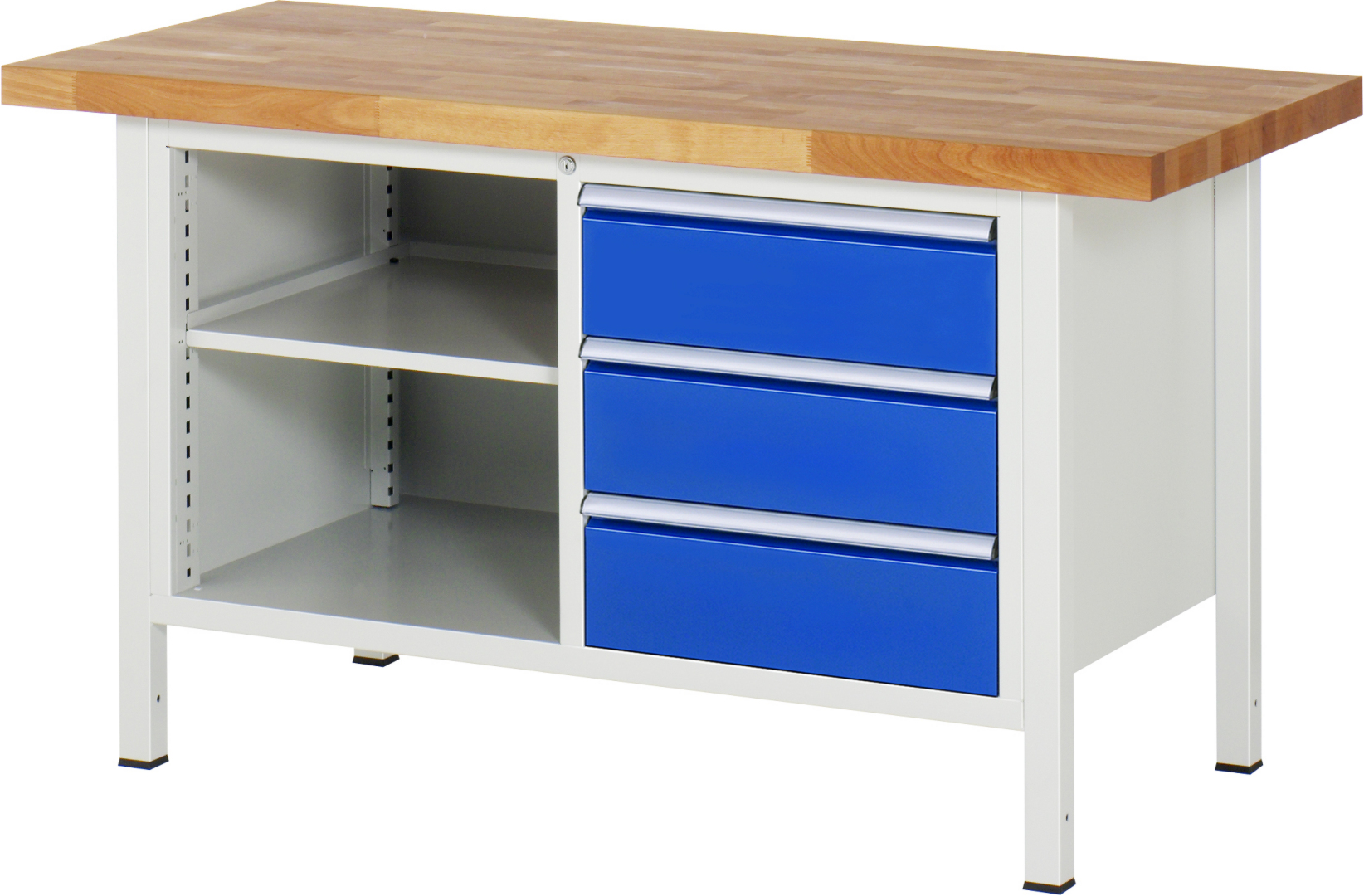 Werkbank Modell 8462 schwarz, BxTxH 1500x700x840 mm,  Buche-Massiv Arbeitsplatte 40 mm,  3 Schubladen mit  Vollauszug 100 % und  SoftClosing