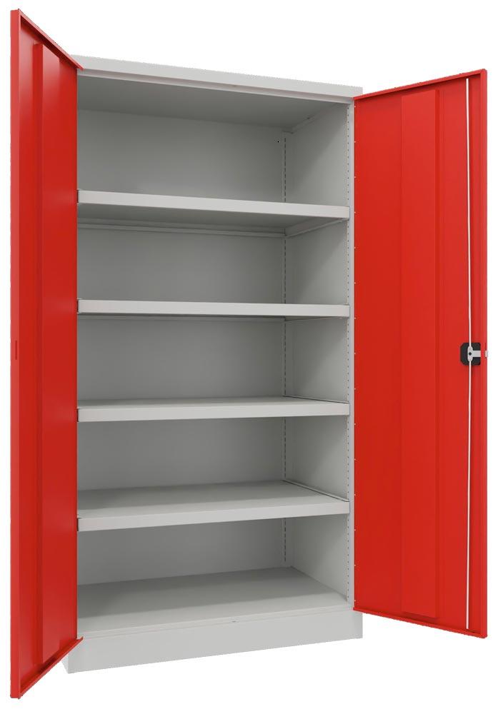 Schwerlastschrank, Vollblechtüren, ohne Trennwand, 4  Böden,  200 kg Traglast, BxTxH 1040x 630x1950 mm, RAL 7035/3000