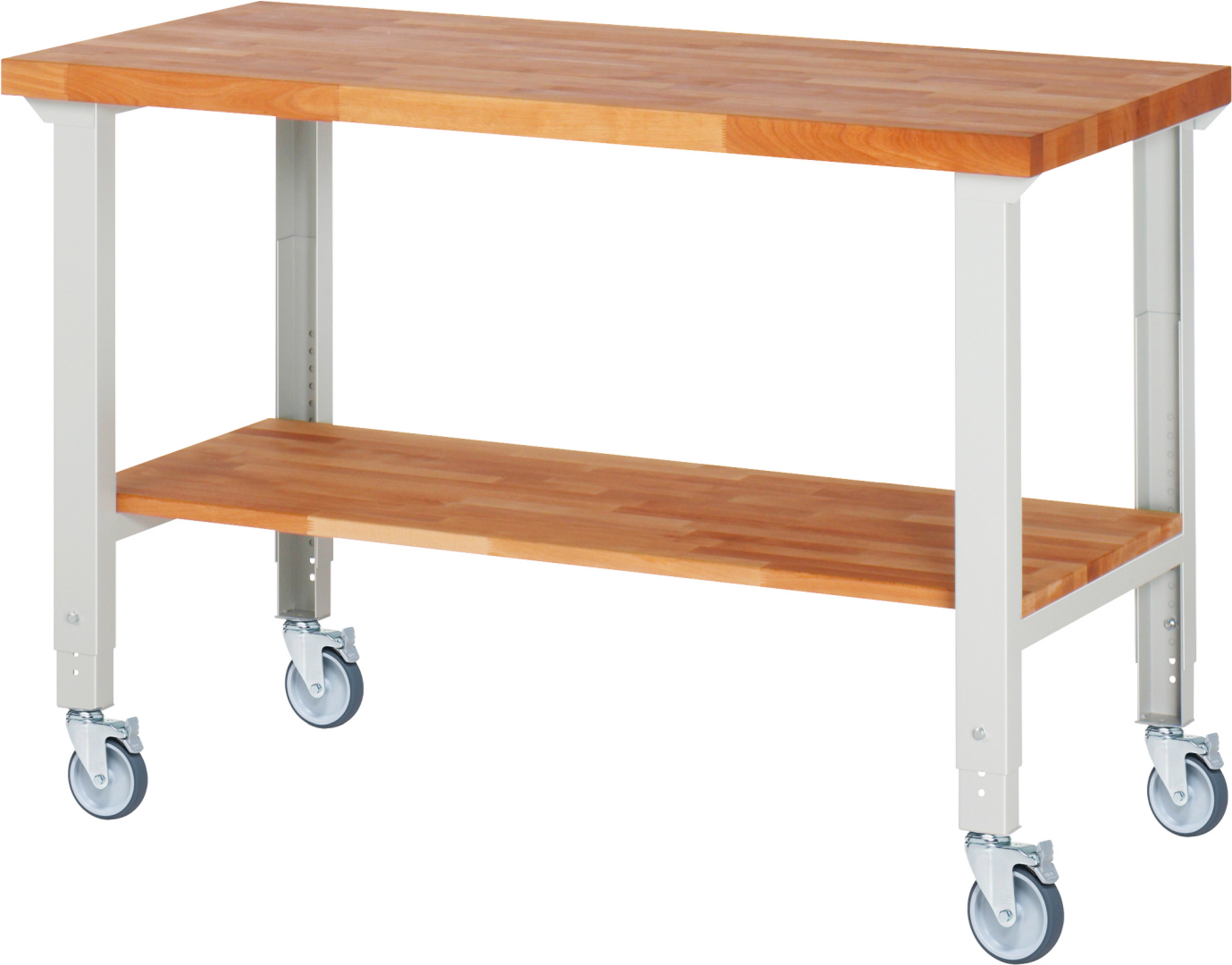 Fahrbare Werkbank Modell 7000 schwarz, BxTxH 1500x700x950-1000 mm,  Buche-Massiv Arbeitsplatte 40 mm