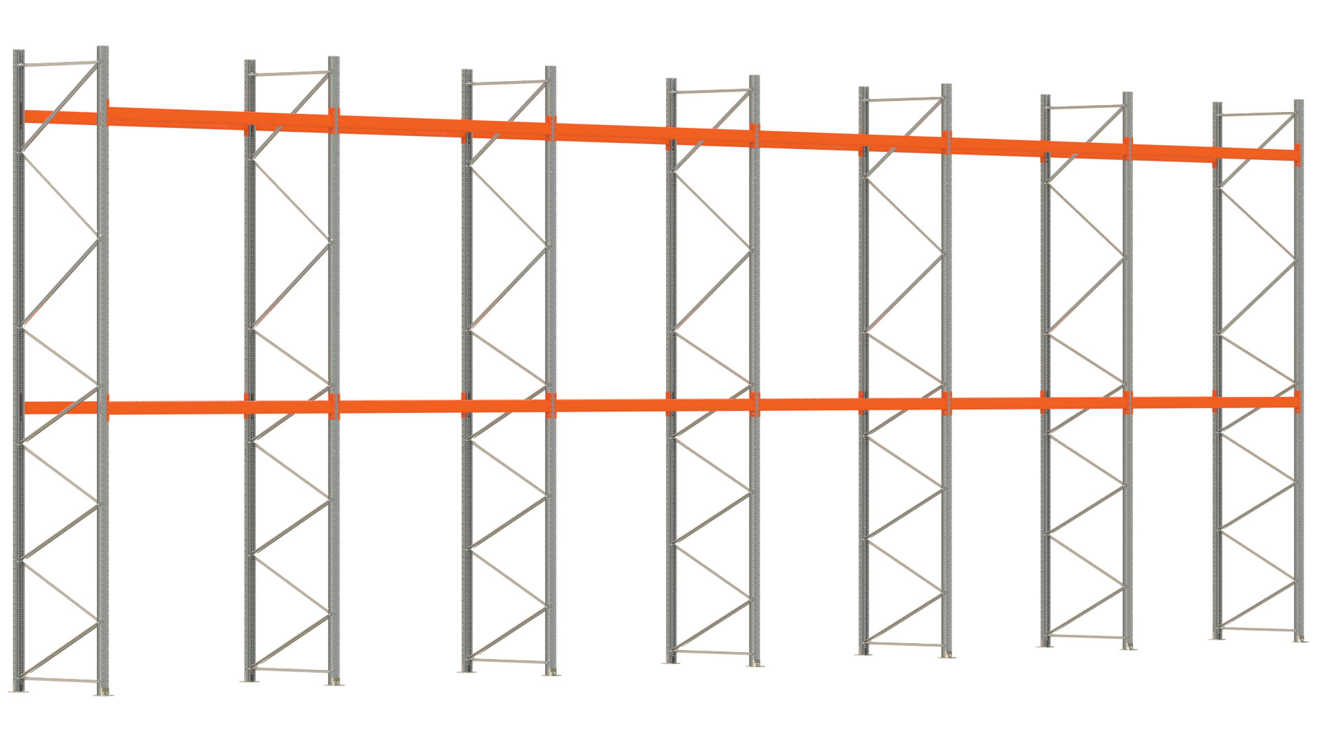 Palettenregal ARTUS - Breite 1679,5 cm - Höhe 550 cm - Tiefe 110 cm - 2 Träger-Ebenen - max. Fachlast 2100 kg - 54 Palettenstellplätze