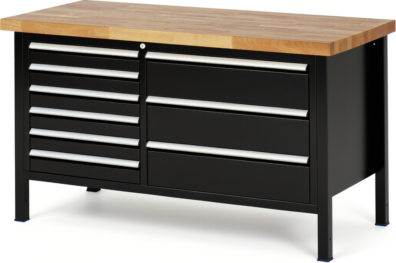 RAU Werkbank schwarz - Breite 150 cm - Tiefe 70 cm - Höhe 84 cm - Buche-Massiv Arbeitsplatte 40 mm