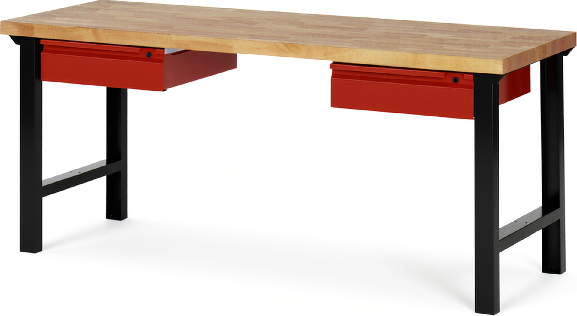 RAU Werkbank schwarz - rot - Breite 200 cm - Tiefe 70 cm - Höhe 84 cm - Buche-Massiv Arbeitsplatte 40 mm