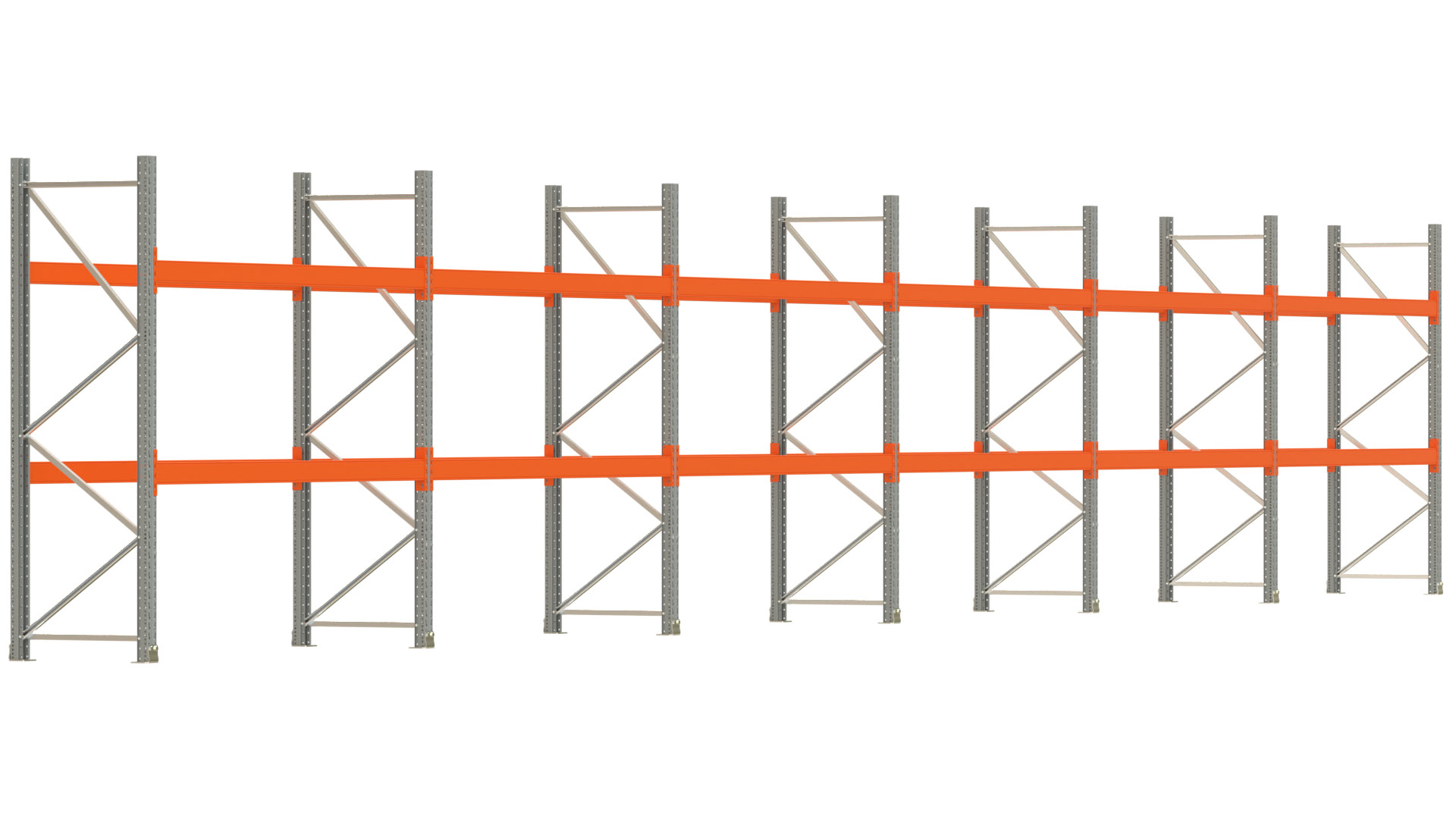 Palettenregal ARTUS - Breite 1679,5 cm - Höhe 250 cm - Tiefe 80 cm - 2 Träger-Ebenen - max. Fachlast 2100 kg - 36 Palettenstellplätze