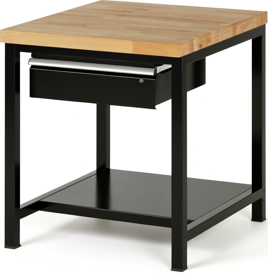 RAU Werkbank schwarz - Breite 75 cm - Tiefe 90 cm - Höhe 104 cm - Buche-Massiv Arbeitsplatte 40 mm