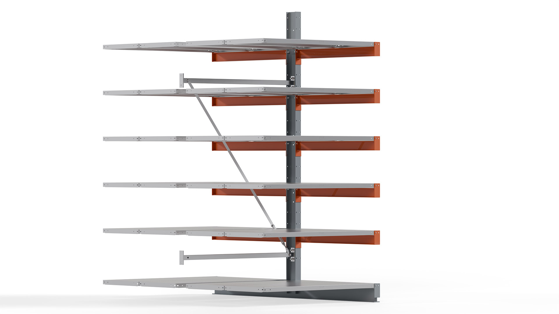 Kragarmregal KARL basic - Anbaufeld - Breite: 128 cm - Höhe: 250 cm - Tiefe: 212 cm - Traglast je Arm: 450 kg - doppelseitig