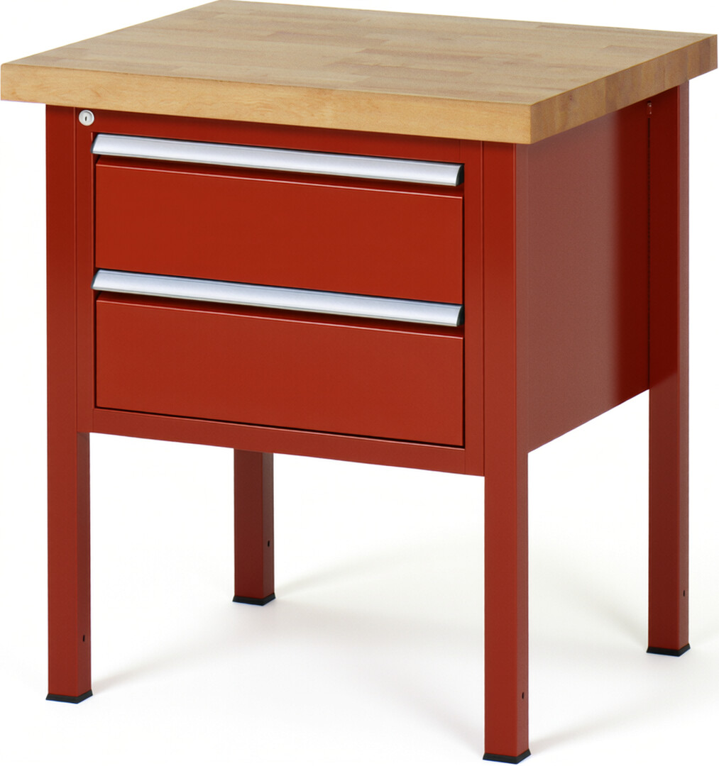 Werkbank Modell 8125 rot, BxTxH 750x700x840 mm,  Buche-Massiv Arbeitsplatte 40 mm,  2 Schubladen mit  Vollauszug 100 % und  SoftClosing
