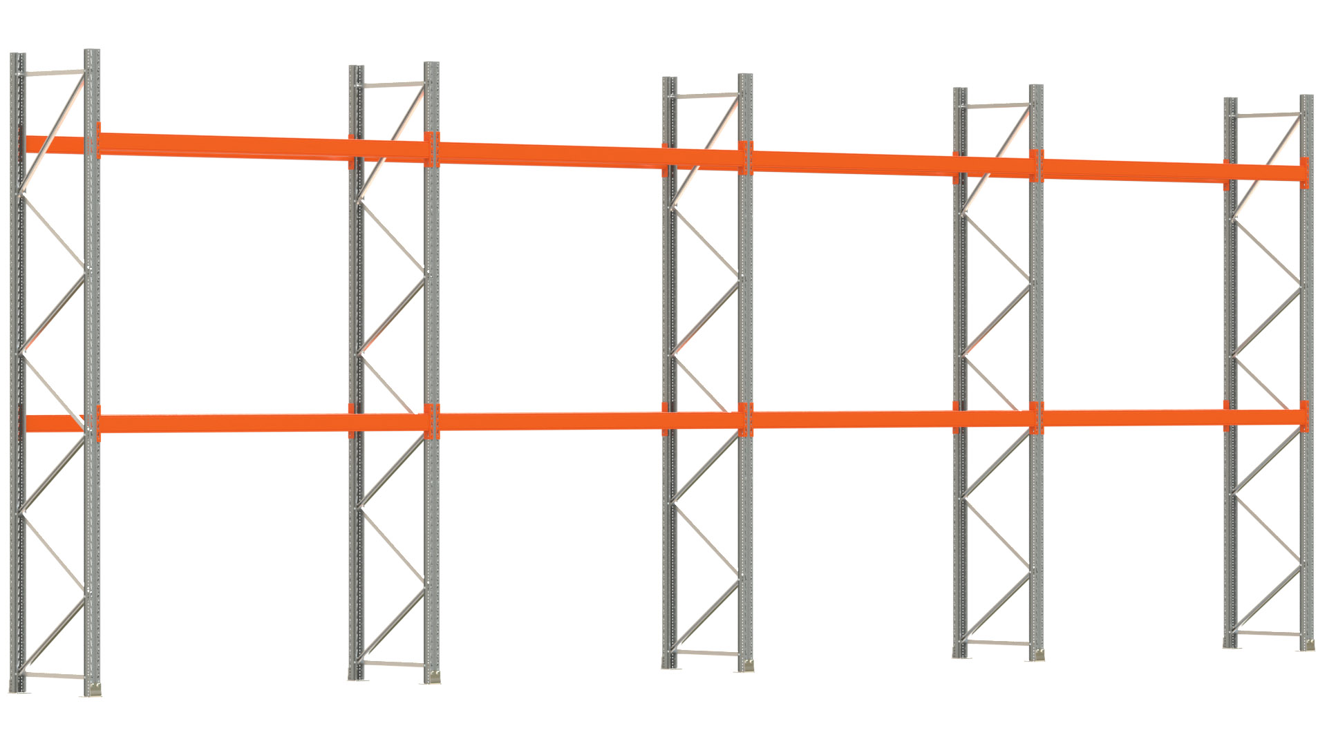 Palettenregal ARTUS - Breite 1122,5 cm - Höhe 400 cm - Tiefe 80 cm - 2 Träger-Ebenen - max. Fachlast 2100 kg - 24 Palettenstellplätze