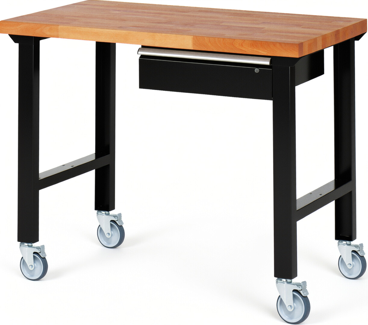 RAU Werkbank schwarz - Breite 125 cm - Tiefe 70 cm - Höhe 100 cm - Buche-Massiv Arbeitsplatte 40 mm