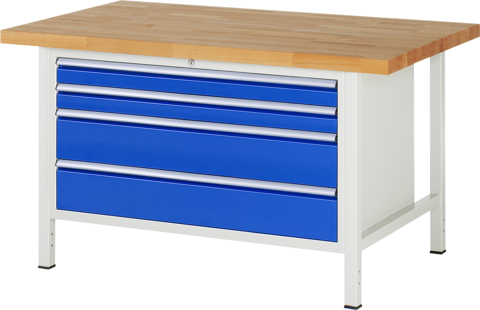 Werkbank Modell 8361,  BxTxH 1500x900x840 mm,  Buche-Massiv Arbeitsplatte 40 mm,  4 Schubladen mit  Vollauszug 100 % und  SoftClosing