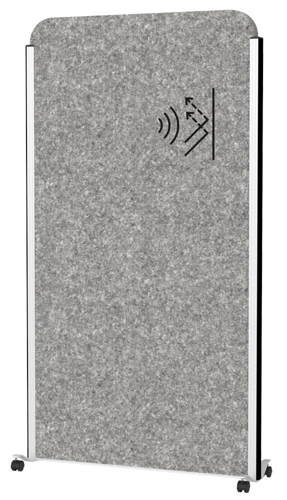Akustik-Stellwand, BxTxH 1000x44x1800 mm, Textil, dunkelgrau, Rahmen silber, mobil