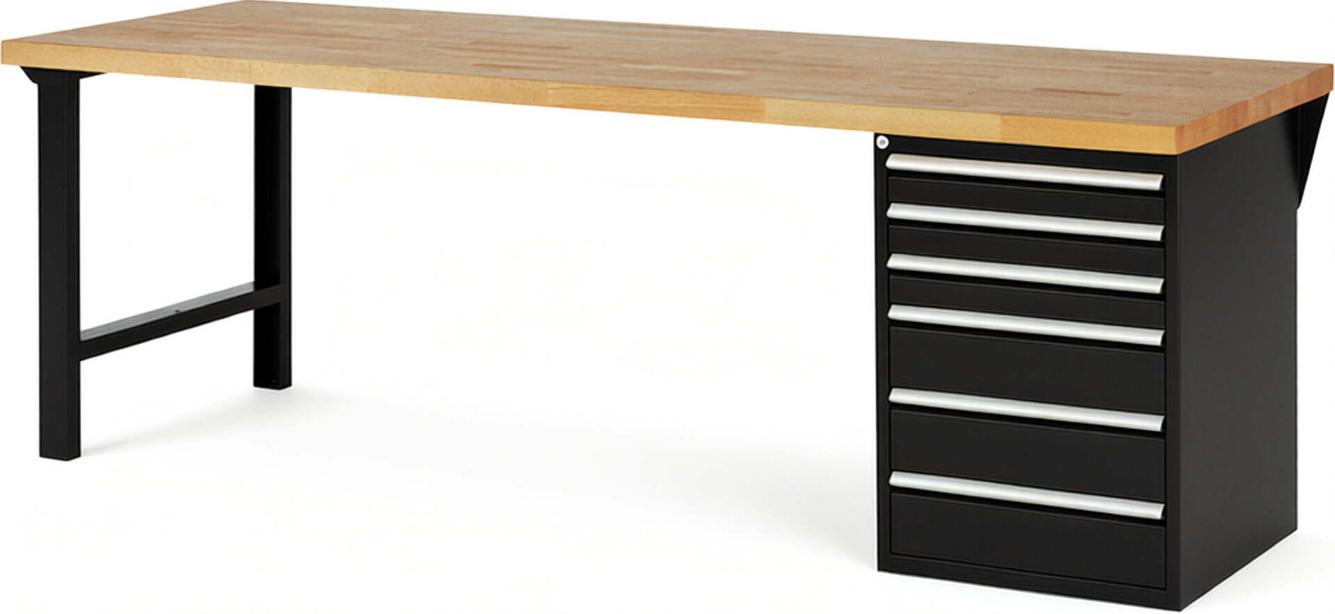 RAU Werkbank schwarz - Breite 250 cm - Tiefe 90 cm - Höhe 84 cm - Buche-Massiv Arbeitsplatte 40 mm