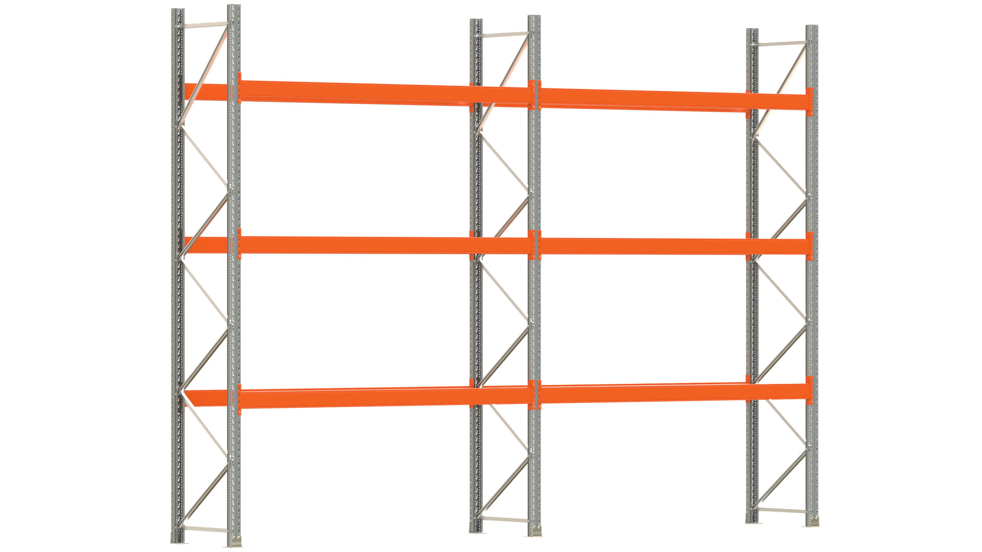 Palettenregal ARTUS - Breite 565,5 cm - Höhe 400 cm - Tiefe 80 cm - 3 Träger-Ebenen - max. Fachlast 3000 kg - 16 Palettenstellplätze