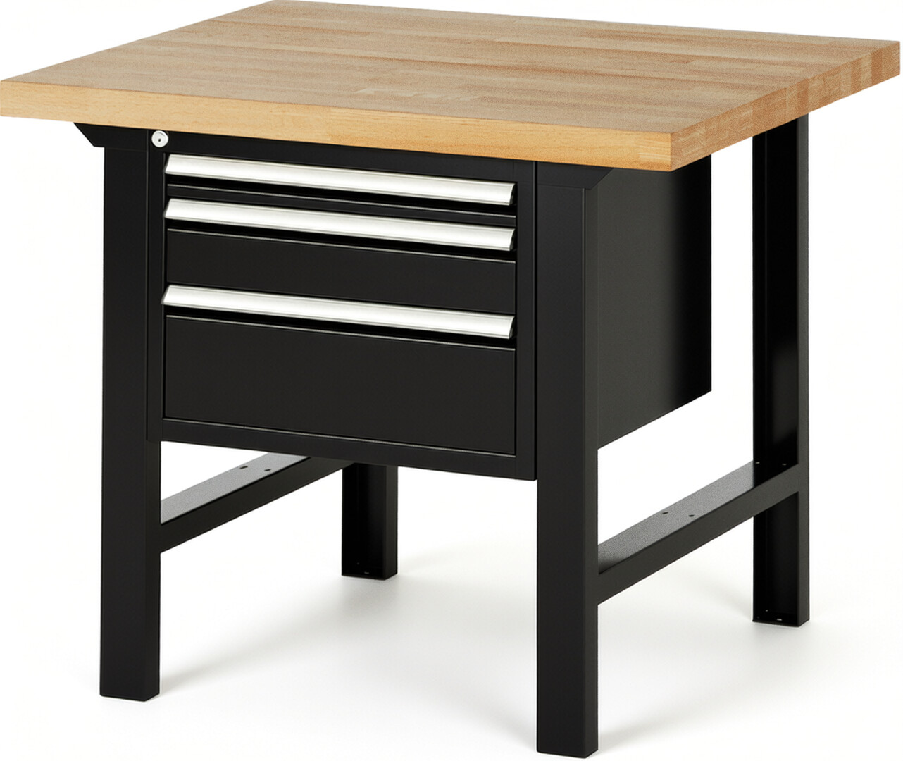 Werkbank Modell 7126 schwarz, BxTxH 1000x900x840 mm,  Buche-Massiv Arbeitsplatte 40 mm,  3 Schubladen mit  Vollauszug 100 % und  SoftClosing