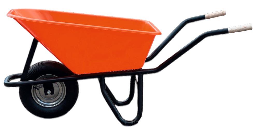 Schubkarre 100 Liter, Mulde Kunststoff, Orange, luftbereiftes Rad