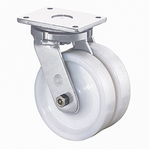 Schwerlast-Doppellenkrolle, Kunststoff weiß, Durchm. 125 mm, Traglast 1400 kg, Kugellager, Anschraubplatte