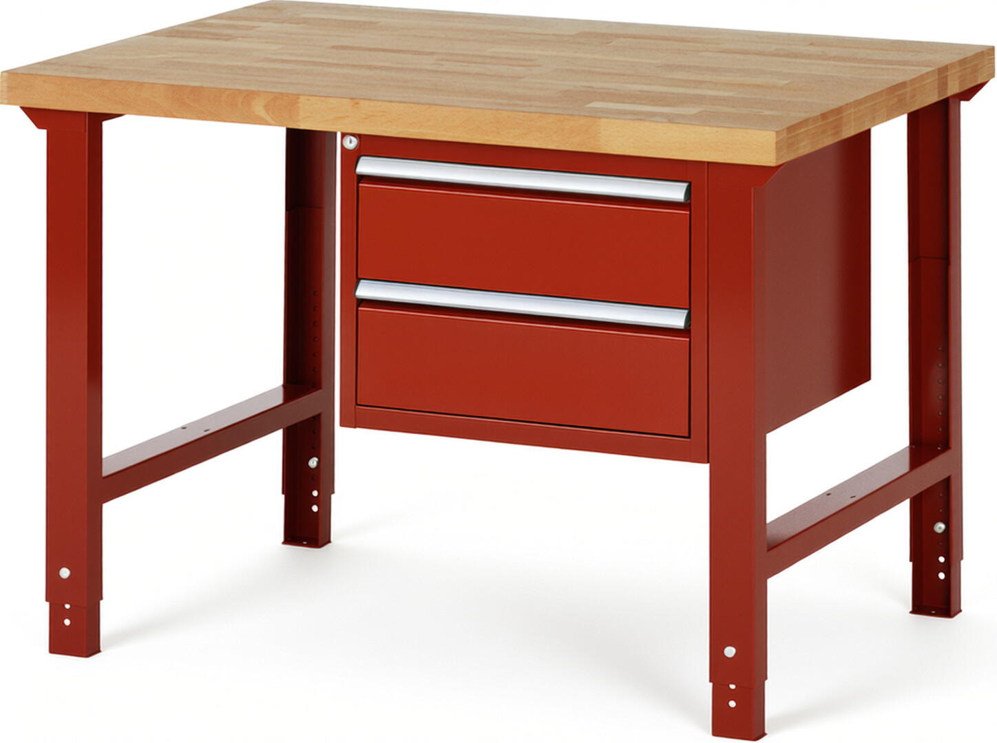 RAU Werkbank rot - Breite 125 cm - Tiefe 90 cm - Höhe 114 cm - Buche-Massiv Arbeitsplatte 40 mm