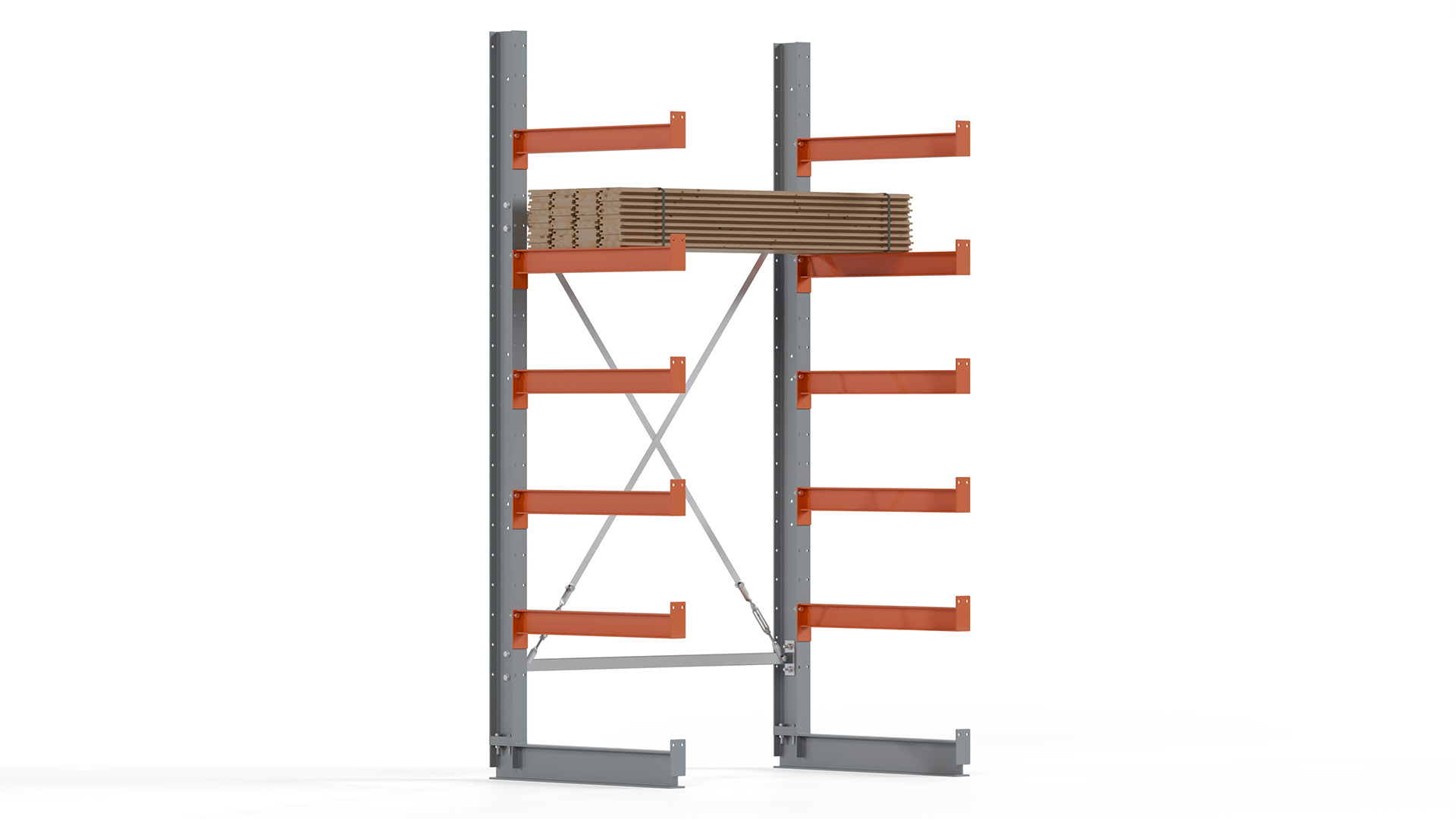 Kragarmregal KARL basic - lackiert - Breite: 128 cm - Höhe: 250 cm - Tiefe: 80 cm - Traglast je Kragarm: 550 kg - einseitig