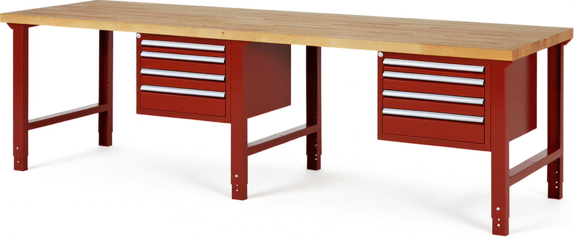 RAU Werkbank rot - Breite 300 cm - Tiefe 90 cm - Höhe 114 cm - Buche-Massiv Arbeitsplatte 40 mm