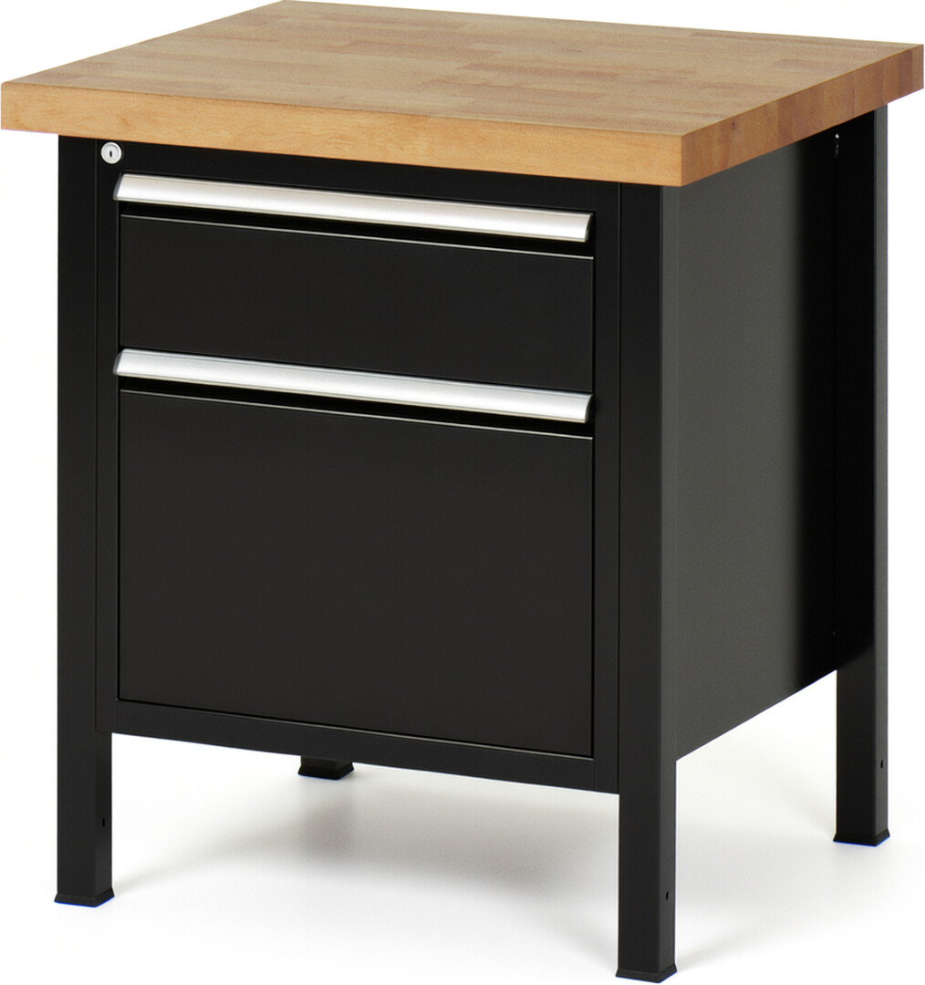 RAU Werkbank schwarz - Breite 75 cm - Tiefe 70 cm - Höhe 84 cm - Buche-Massiv Arbeitsplatte 40 mm