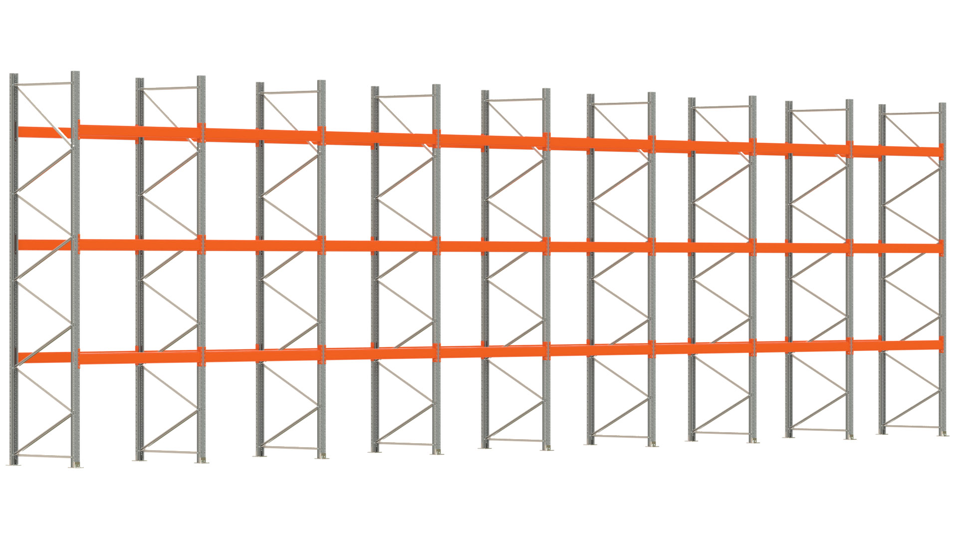 Palettenregal ARTUS - Breite 1596,5 cm - Höhe 450 cm - Tiefe 110 cm - Fachlast 3000 kg - 64 Palettenstellplätze