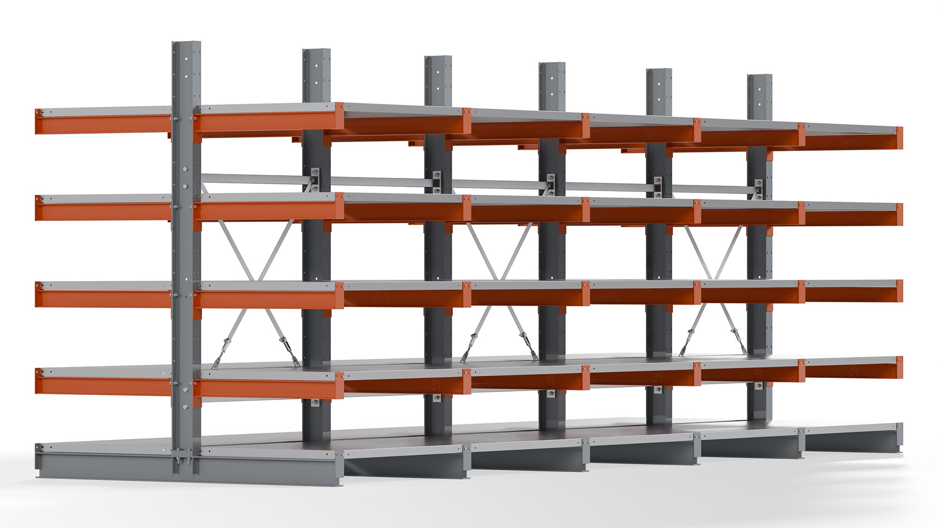 Kragarmregal KARL basic - lackiert - Breite: 500 cm - Höhe: 200 cm - Tiefe: 80 cm - Traglast je Kragarm: 550 kg - beidseitig