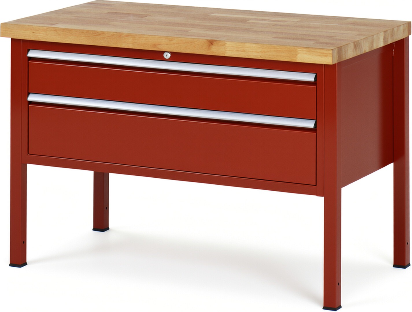Werkbank Modell 8323 rot, BxTxH 1250x700x840 mm,  Buche-Massiv Arbeitsplatte 40 mm,  2 Schubladen mit  Vollauszug 100 % und  SoftClosing