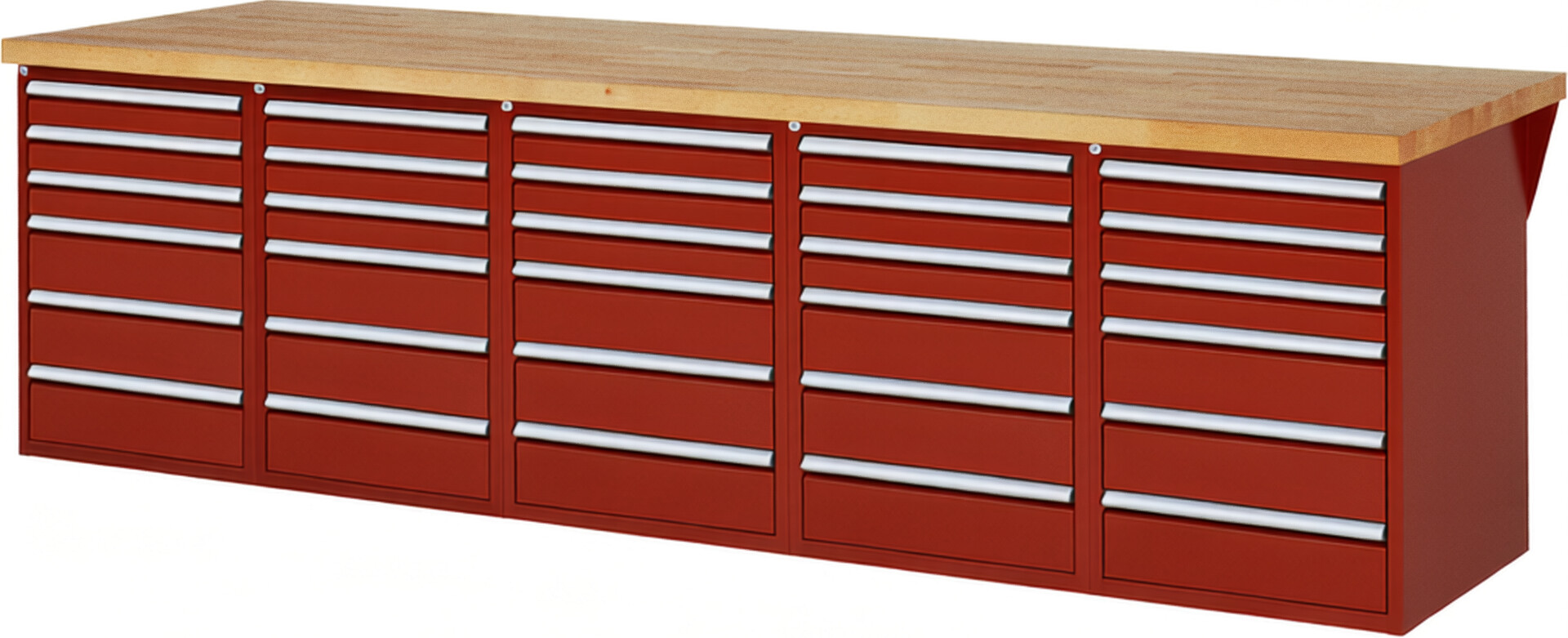 RAU Werkbank rot - Breite 300 cm - Tiefe 90 cm - Höhe 89 cm - Buche-Massiv Arbeitsplatte 40 mm