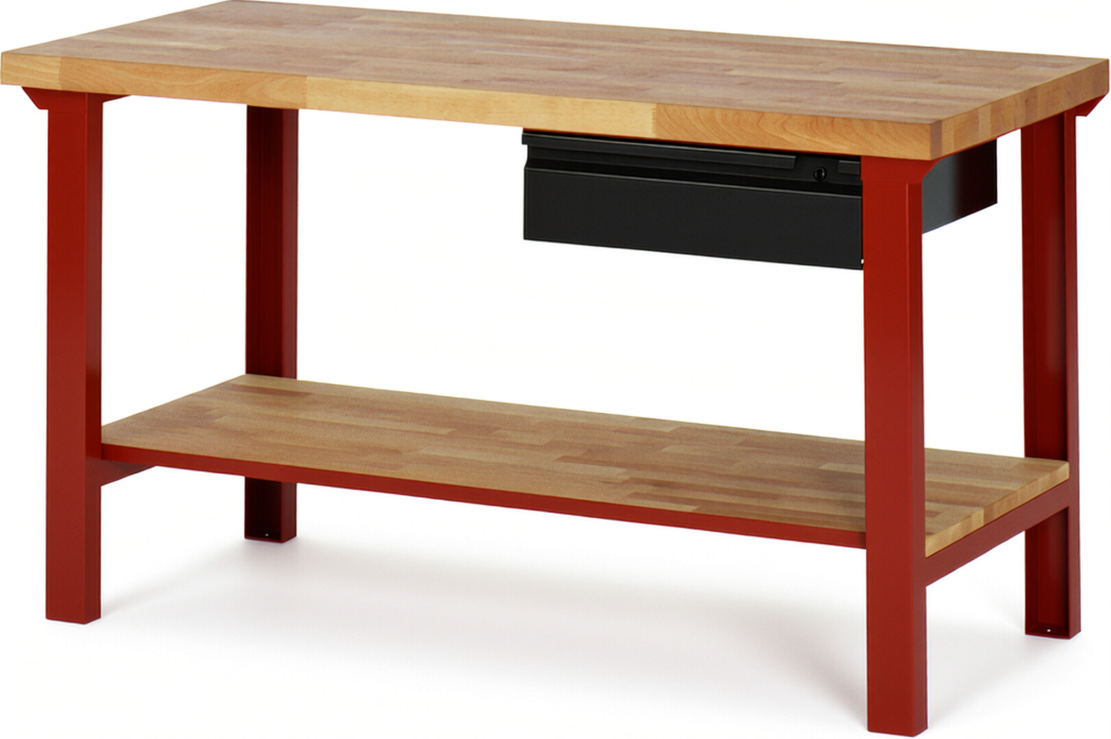 Werkbank - Modell 7001 BASIC rot - schwarz, BxTxH 1500x700x840 mm,  Buche-Massiv Arbeitsplatte 40 mm,  1 Schublade mit  Auszug 90 %