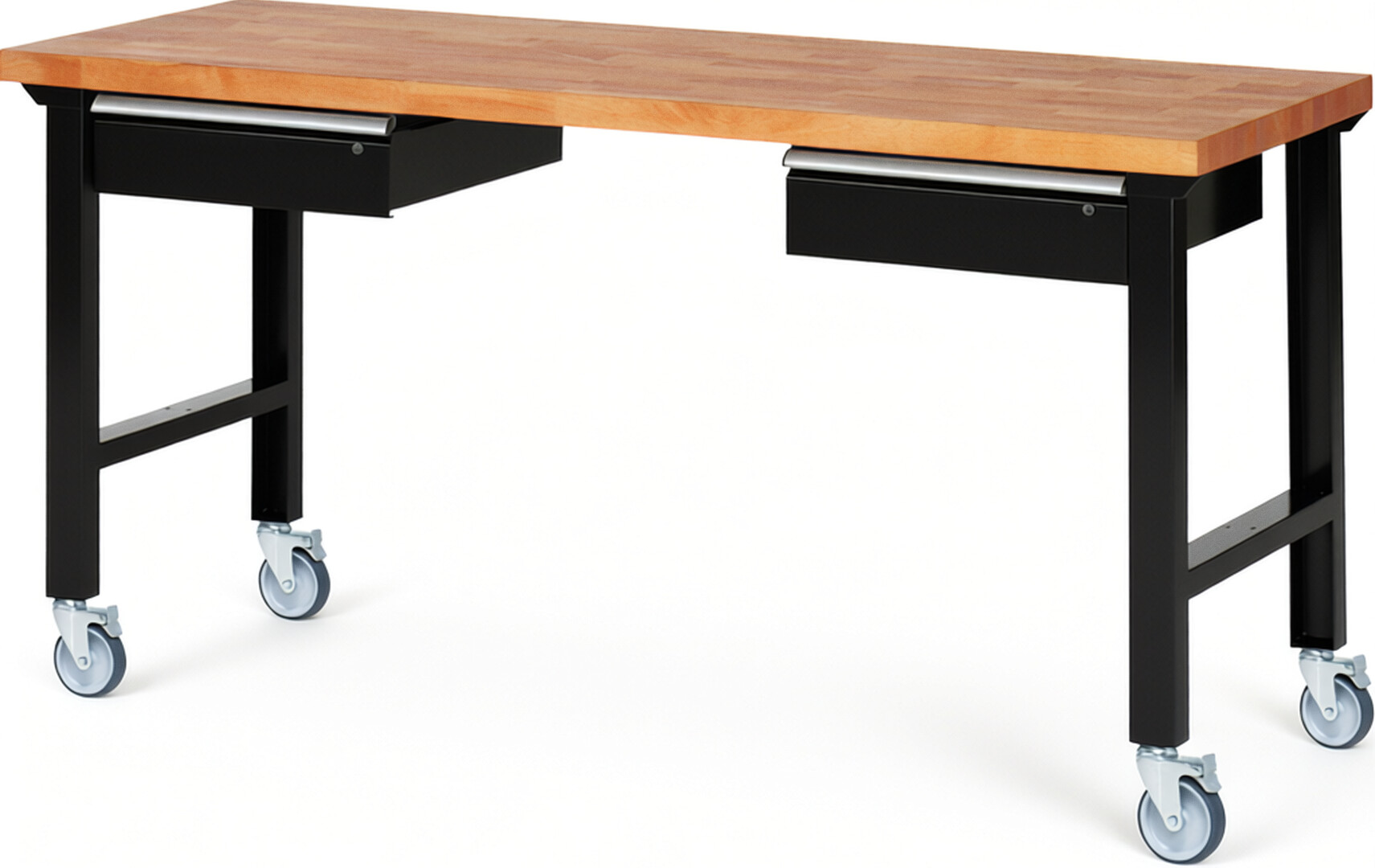 RAU Werkbank schwarz - Breite 200 cm - Tiefe 70 cm - Höhe 100 cm - Buche-Massiv Arbeitsplatte 40 mm