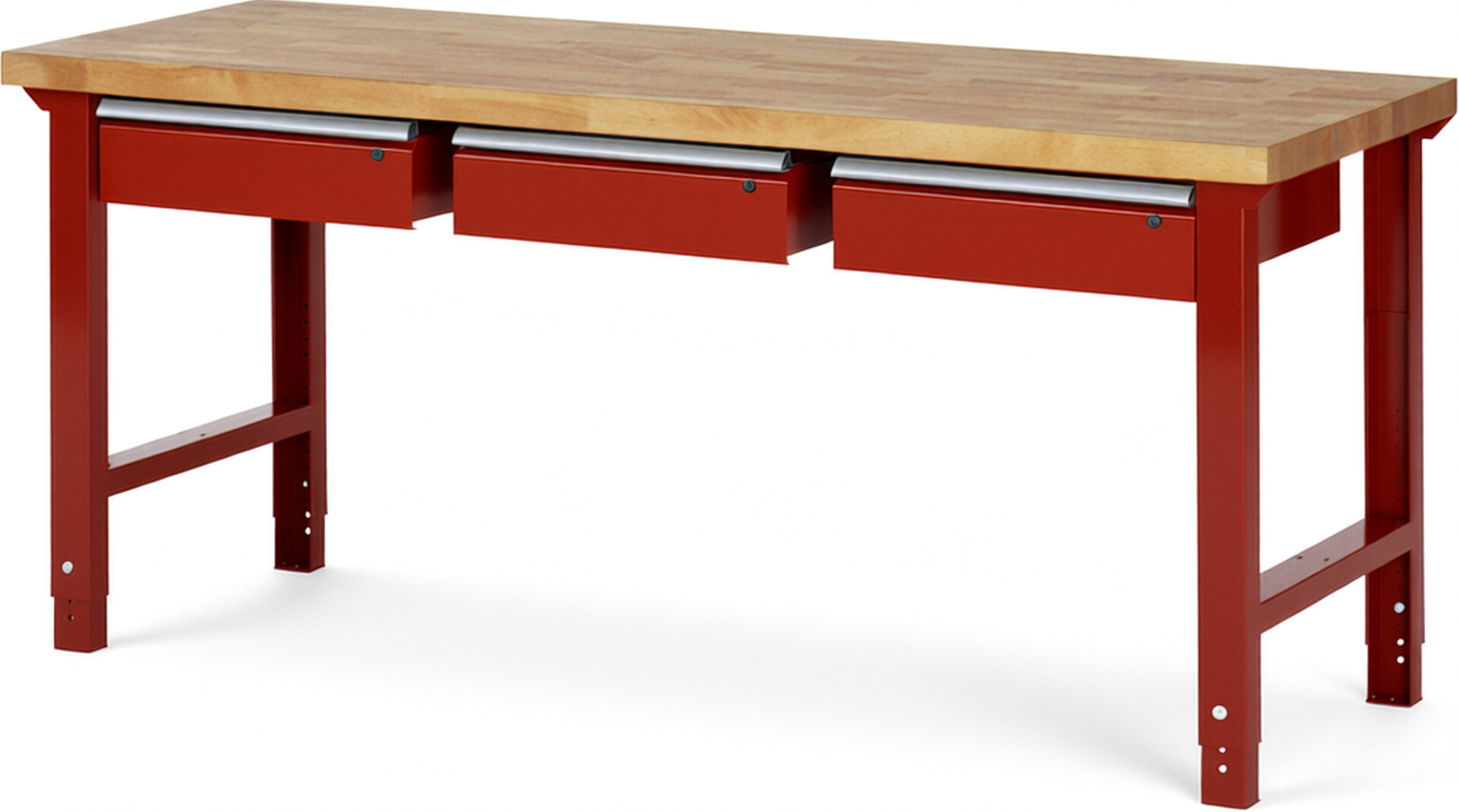 RAU Werkbank rot - Breite 200 cm - Tiefe 70 cm - Höhe 114 cm - Buche-Massiv Arbeitsplatte 40 mm