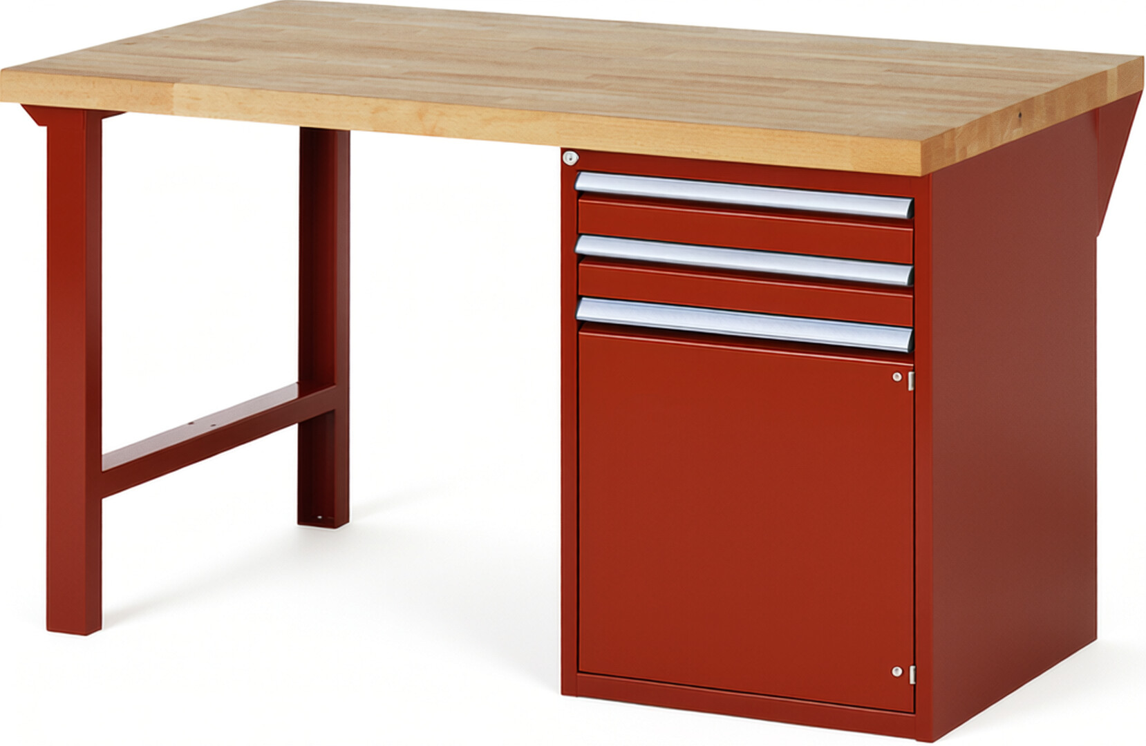 RAU Werkbank rot - Breite 150 cm - Tiefe 90 cm - Höhe 84 cm - Buche-Massiv Arbeitsplatte 40 mm