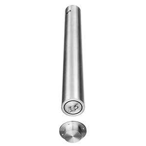 Edelstahlpfosten, rund, Durchm. 102 mm, zum Einkleben oder Aufschrauben, Einbautiefe der Bodenhülse 35 mm, mit Spitzkopf