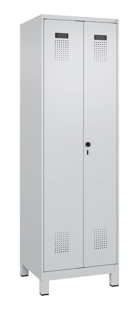 Spind, Kombischrank Premium Plus, BxTxH 600x500x1950 mm, 2 Abteile a 300 mm, mit Füßen, Drehriegel, RAL 7035