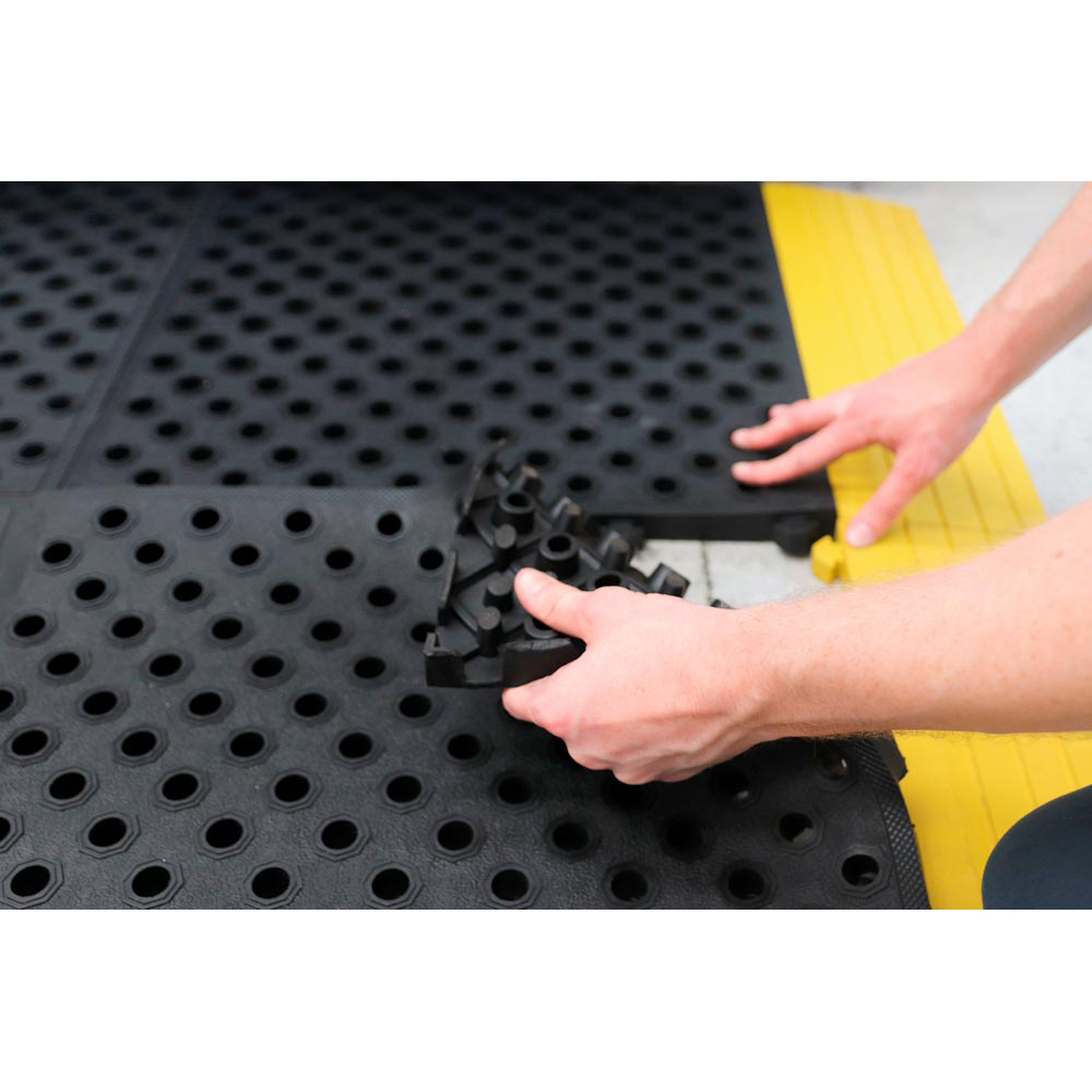Arbeitsplatzmatte, Anti-Ermüdungsfliese im Stecksystem, BxT 500x500 mm, geöffnete Oberfl., schwarz,