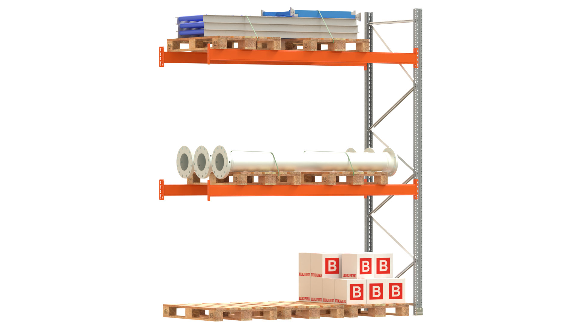 Palettenregal ARTUS - Anbaufeld - Breite 278,5 cm - Höhe 350 cm - Tiefe 110 cm - 2 Träger Ebenen