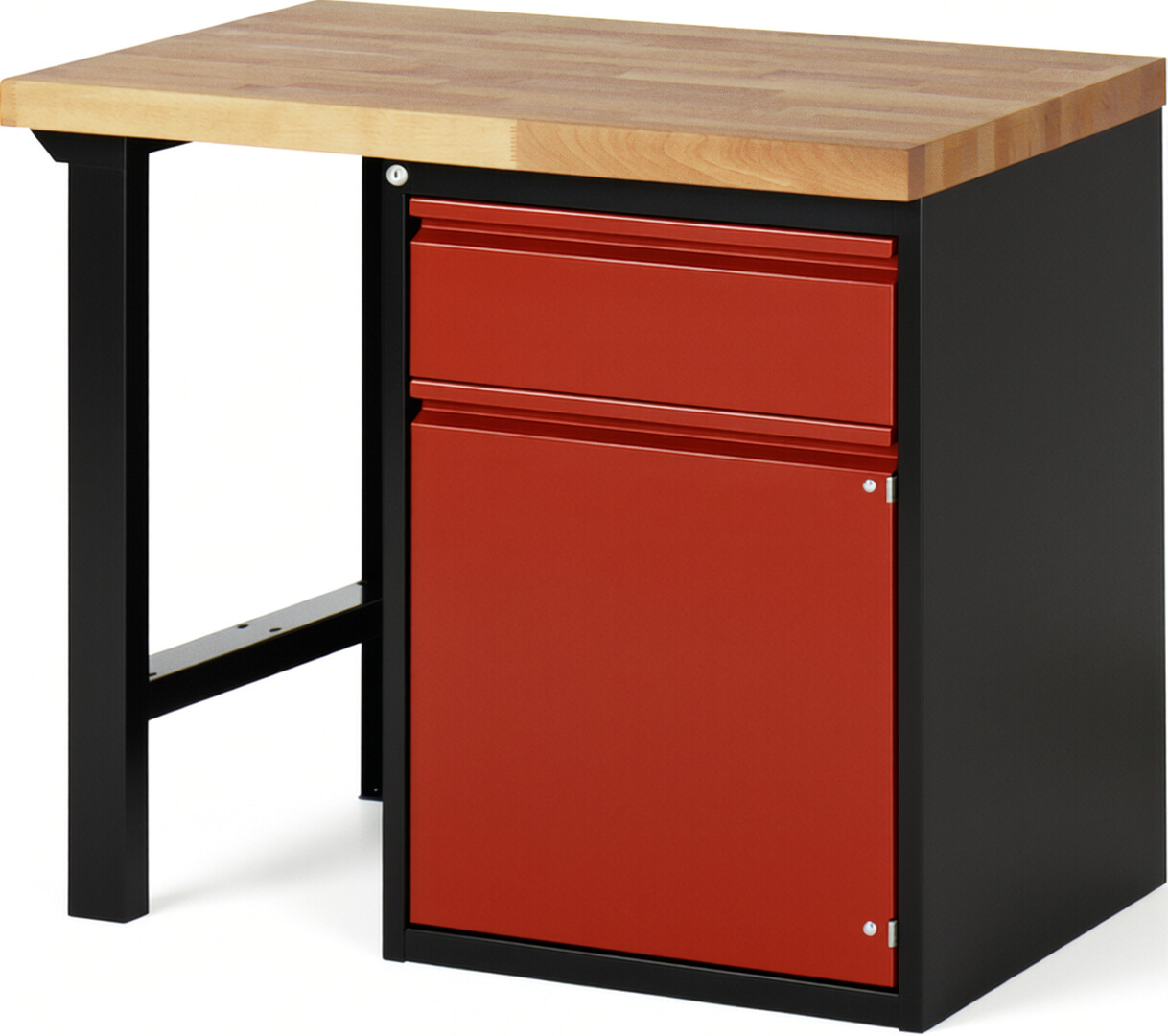 Werkbank schwarz - rot, Breite 100 cm, Tiefe 70 cm, Höhe 89 cm, 1 Schublade(n), Platte: Buche-Massiv-Arbeitsplatte