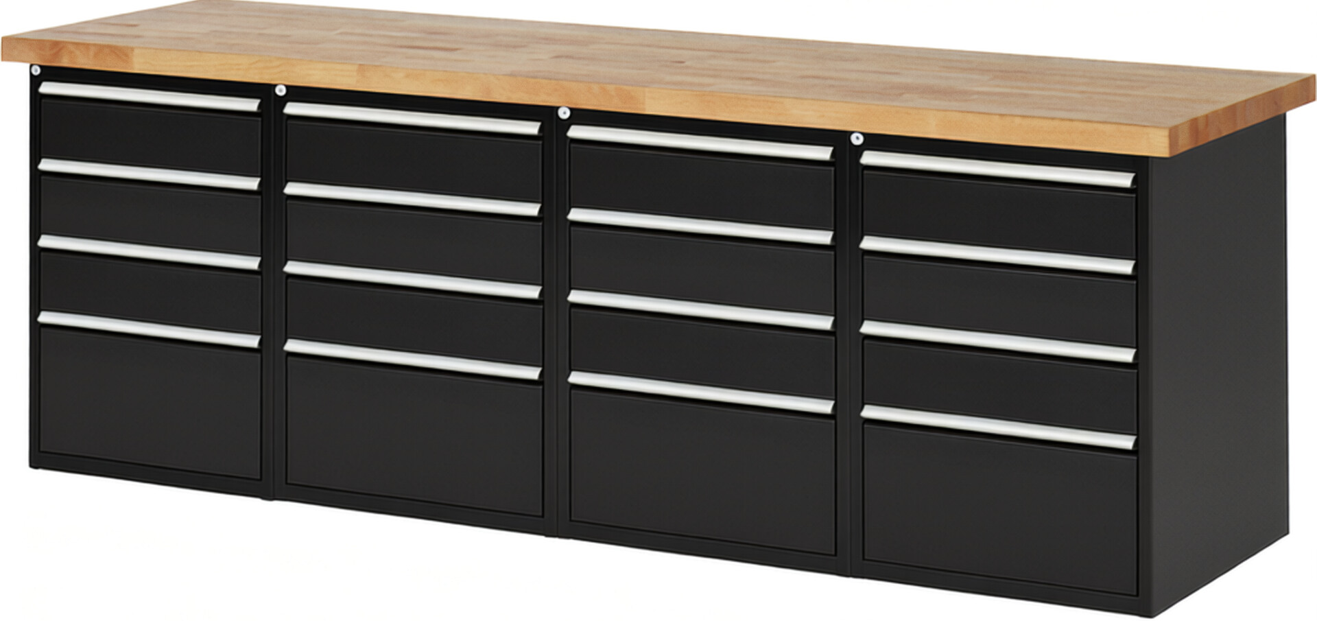 RAU Werkbank schwarz - Breite 250 cm - Tiefe 90 cm - Höhe 89 cm - Buche-Massiv Arbeitsplatte 40 mm