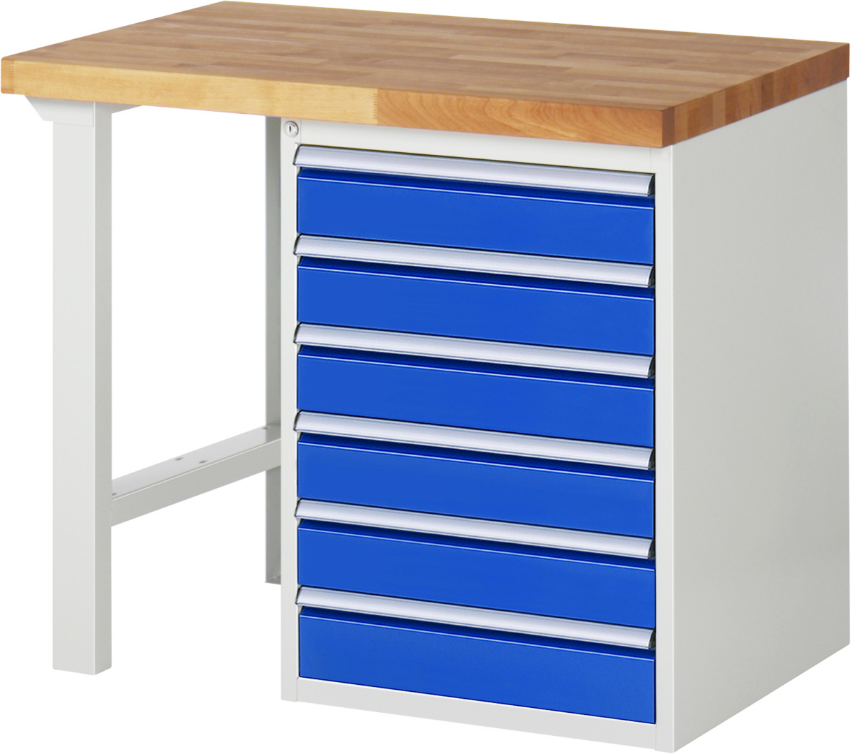 Werkbank Modell 7516 rot - schwarz, BxTxH 1000x700x890 mm,  Buche-Massiv Arbeitsplatte 40 mm,  6 Schubladen mit  Auszug 90 %