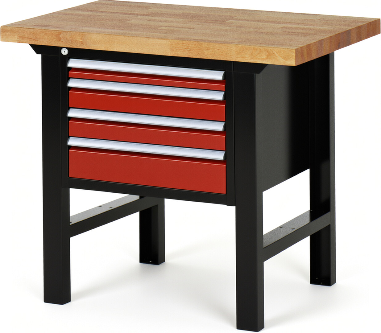 RAU Werkbank schwarz - rot - Breite 100 cm - Tiefe 70 cm - Höhe 84 cm - Buche-Massiv Arbeitsplatte 40 mm