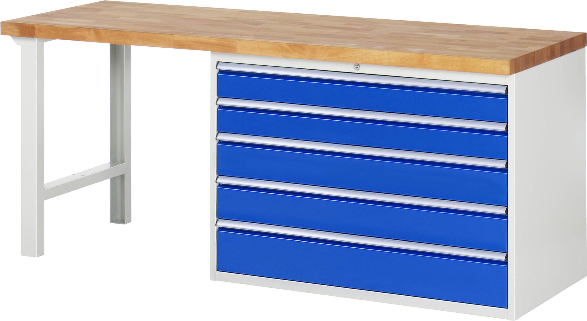 Werkbank Modell 7713 rot - schwarz, BxTxH 2000x700x840 mm,  Buche-Massiv Arbeitsplatte 40 mm,  5 Schubladen mit  Auszug 90 %