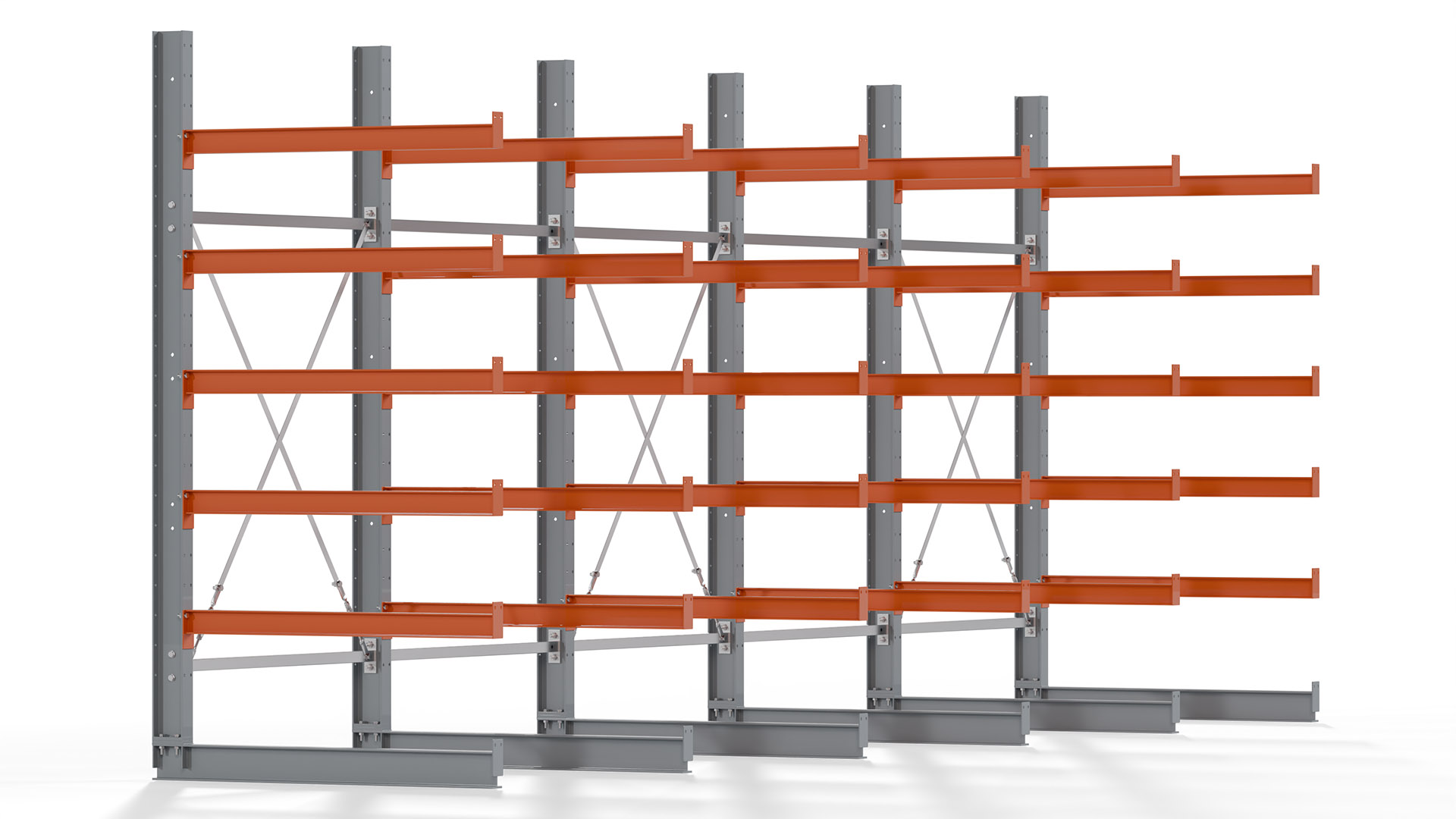 Kragarmregal KARL basic - lackiert - Breite: 640 cm - Höhe: 250 cm - Tiefe: 120 cm - Traglast je Kragarm: 370 kg - einseitig