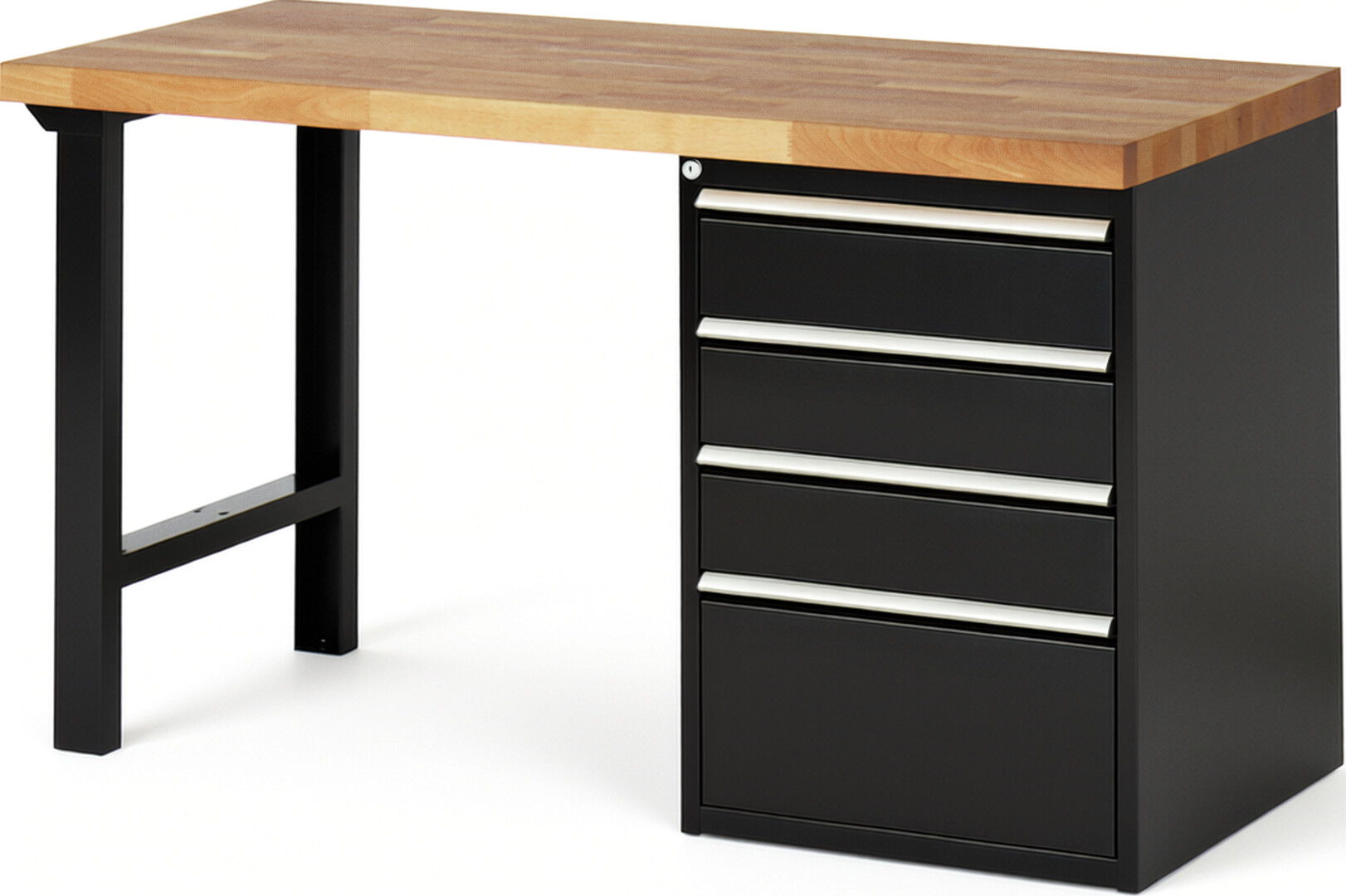 RAU Werkbank schwarz - Breite 150 cm - Tiefe 70 cm - Höhe 84 cm - Buche-Massiv Arbeitsplatte 40 mm