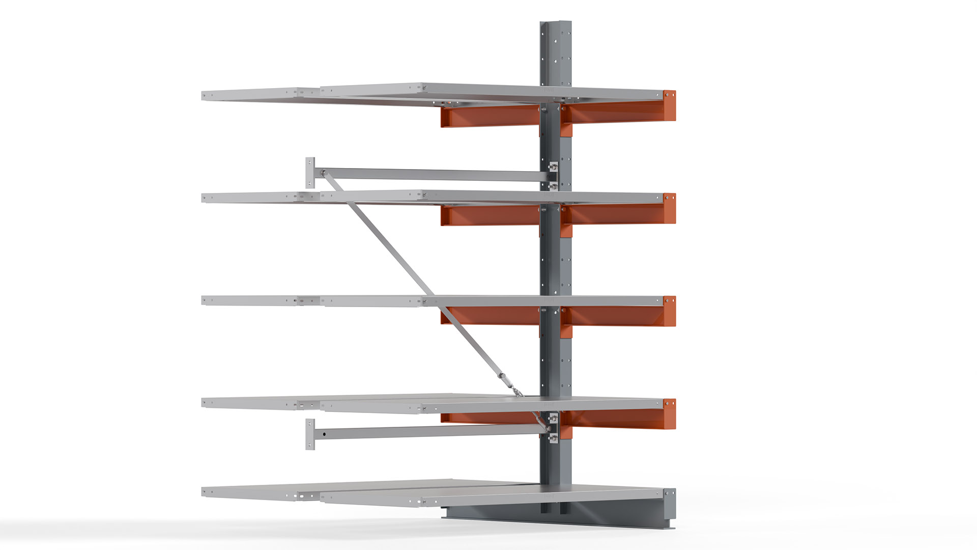 Kragarmregal KARL basic - Anbaufeld - Breite: 128 cm - Höhe: 200 cm - Tiefe: 132 cm - Traglast je Arm: 730 kg - doppelseitig