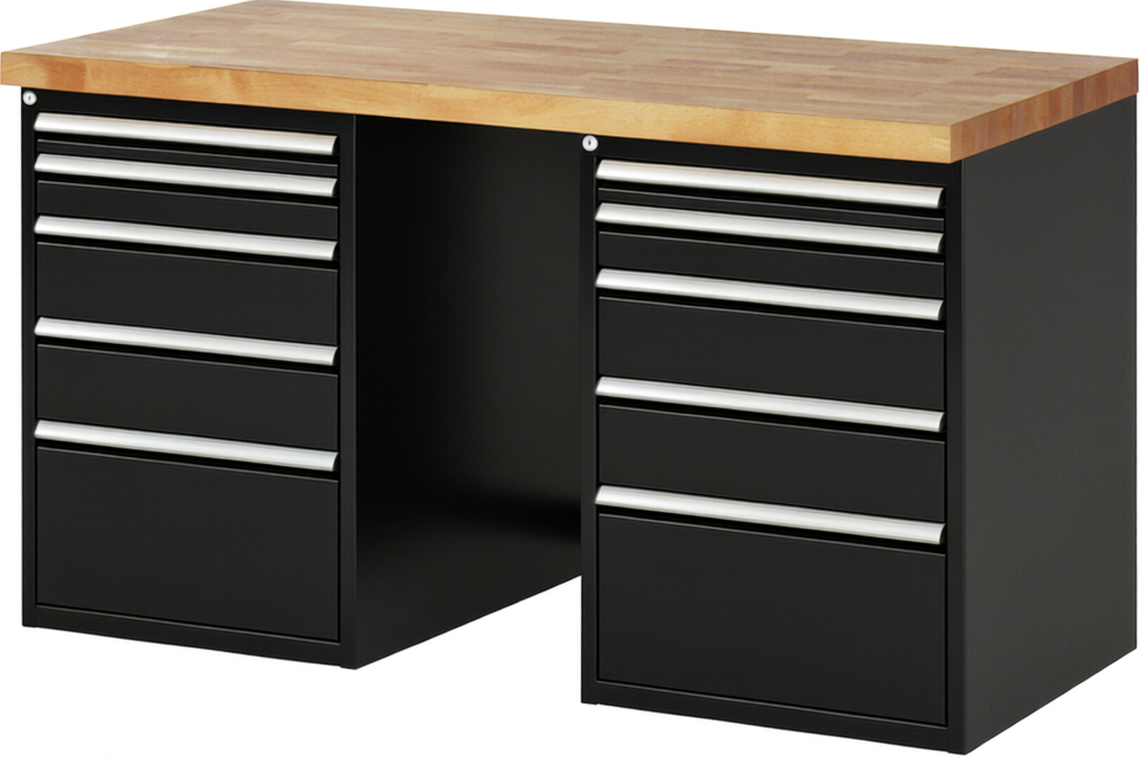 RAU Werkbank schwarz - Breite 150 cm - Tiefe 70 cm - Höhe 84 cm - Buche-Massiv Arbeitsplatte 40 mm