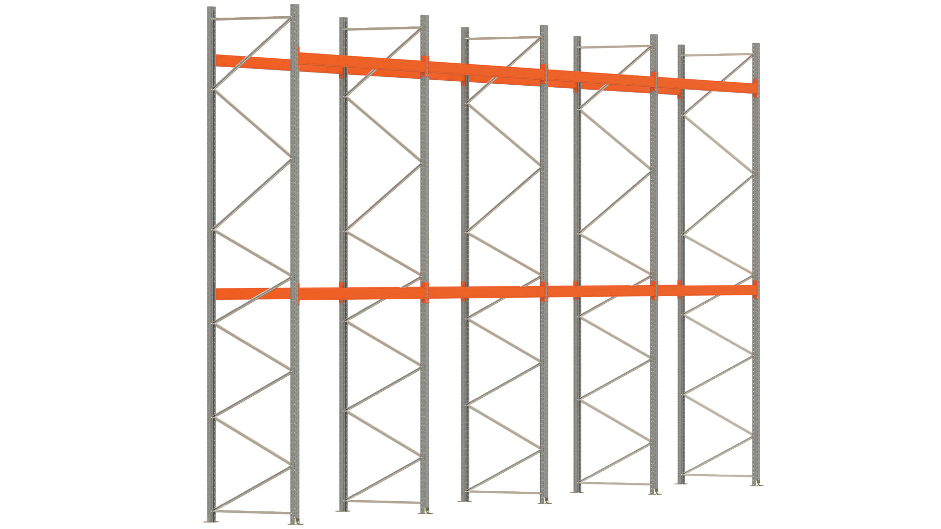 Palettenregal ARTUS - Breite 1122,5 cm - Höhe 550 cm - Tiefe 110 cm - 2 Träger-Ebenen - max. Fachlast 3000 kg - 36 Palettenstellplätze