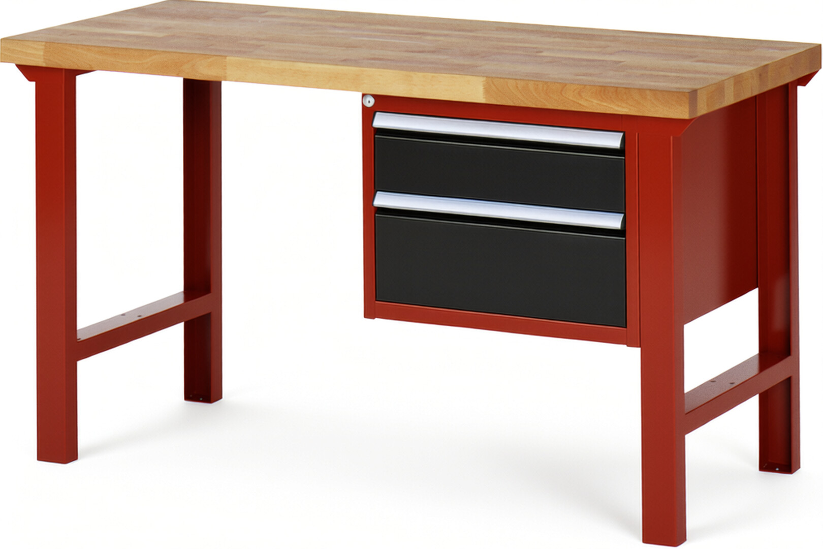 Werkbank Modell 7123 rot - schwarz, BxTxH 1500x700x840 mm,  Buche-Massiv Arbeitsplatte 40 mm,  2 Schubladen mit  Vollauszug 100 % und  SoftClosing