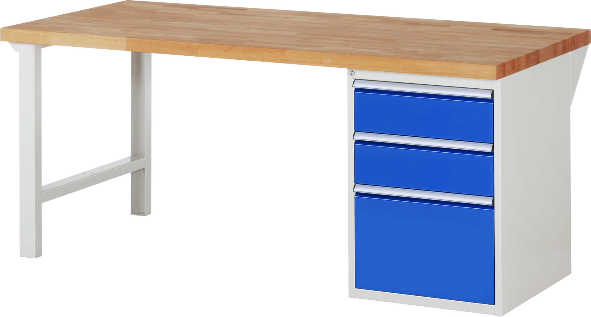 Werkbank Modell 7507 rot - schwarz, BxTxH 2000x900x890 mm,  Buche-Massiv Arbeitsplatte 40 mm,  3 Schubladen mit  Vollauszug 100 % und  SoftClosing