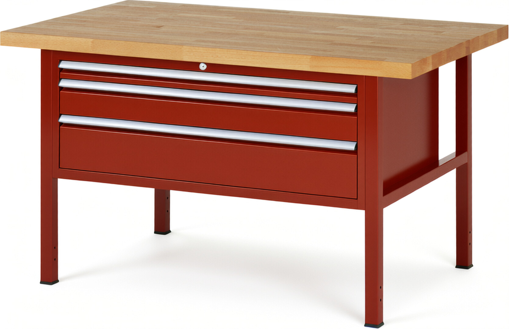 RAU Werkbank rot - Breite 150 cm - Tiefe 90 cm - Höhe 104 cm - Buche-Massiv Arbeitsplatte 40 mm