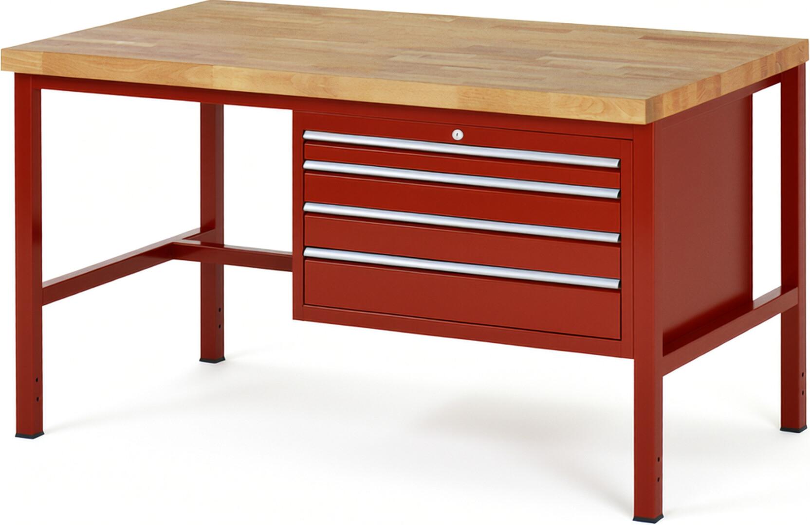 RAU Werkbank rot - Breite 150 cm - Tiefe 90 cm - Höhe 84 cm - Buche-Massiv Arbeitsplatte 40 mm